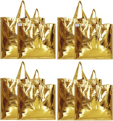 Heart Home Gold Shiny Shopping Re-usable Eco-Friendly Hand Bag,Small & Large Size-Pack of 8 (Gold) Pack of 8 Grocery Bags(Gold)