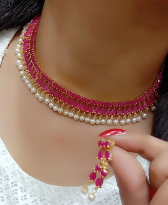 RJ Brass Gold-plated Red, White, Ruby Red Jewellery Set(Pack of 1)