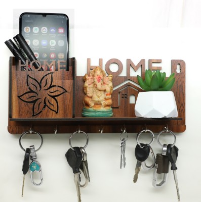 Rudrax Wooden Key Holder with Storage Box Mobile Holder Pen Holder 7 Hook Wood Key Holder(7 Hooks)