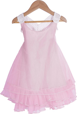 Yellow Bus Girls Midi/Knee Length Party Dress(Pink, Sleeveless)