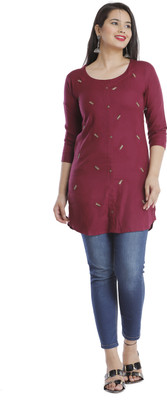 Highlight fashion export Women Printed Straight Kurta(Maroon)