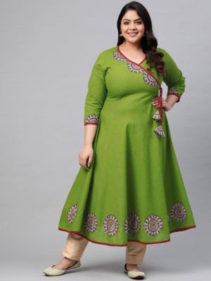 AKIKO Women Printed Anarkali Kurta(Green)