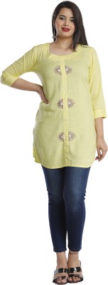 Highlight fashion export Women Embroidered Straight Kurta(Yellow)
