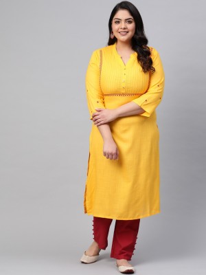 Yash Gallery Women Embroidered Straight Kurta(Yellow)