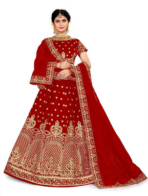 KV Fashion Embroidered Semi Stitched Lehenga Choli(Red)