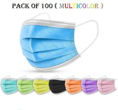 Morjwal Healthcare 100 Pcs 3 Layer ( Multicolor - Blue Green Pink Black White Yellow Orange Grey) Surgical Mask / Disposable Mask / Use and throw Mask / Pharmaceutical Mask / Non - Woven Mask Multicolor Surgical Mask Water Resistant, Non-Washable, Non-Reusable Surgical Mask With Melt Blown Fabric La