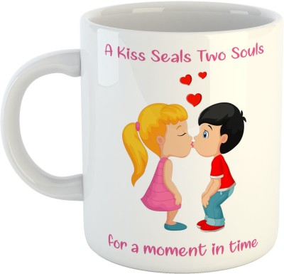 ARTBUG A Kiss Seals Two Souls for a Moment in time Ceramic Coffee - Best Gift for Husband, Boyfriend, Girlfriend, Wife, Valentine Day Gift Ceramic Coffee Mug(350 ml)