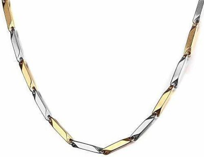 vaiseema Gold Silver Titanium Plated Two Tone Stainless Steel Chain For Men ,Boys and Women (2mm) Silver Plated Stainless Steel Chain