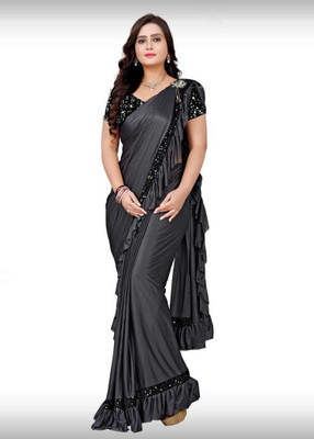 KJP VILLA Self Design Bollywood Lycra Blend Saree(Grey)