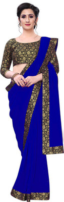 Queen worth Solid/Plain Bollywood Georgette Saree(Dark Blue)
