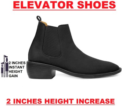 BXXY Men's New Arrival Suede Material Height Increasing Elavetor Black Chelsea Boots Boots For Men(Black)
