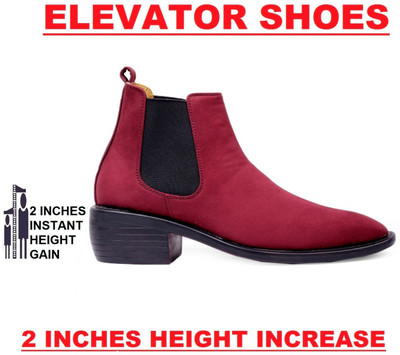 BXXY Men's New Arrival Suede Material Height Increasing Elavetor Red Chelsea Boots Boots For Men(Red , 9)