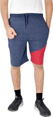 Kundan Color Block Men Blue, Red Regular Shorts