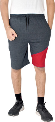 Kundan Color Block Men Black, Red Regular Shorts