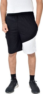 Kundan Color Block Men Black, White Regular Shorts