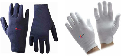 GOLDFINCH Cotton Cricket Multipurpose Hand Protect Re-usable Batting Inner Gloves Set of 2 Wicket Keeping Gloves(Navy, White)