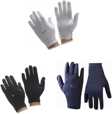 GOLDFINCH Cotton Cricket Multipurpose Hand Protect Re-usable Batting Inner Gloves Set of 3 Wicket Keeping Gloves(White, Black, Navy)