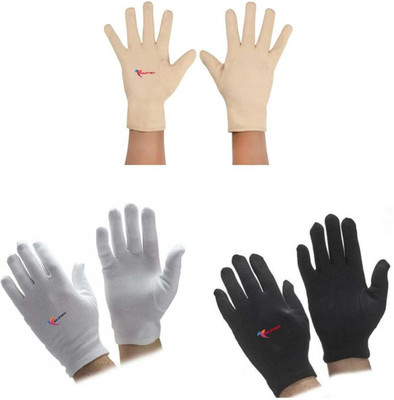 GOLDFINCH Cotton Cricket Multipurpose Hand Protect Re-usable Batting Inner Gloves Set of 3 Wicket Keeping Gloves(Skin, White, Black)