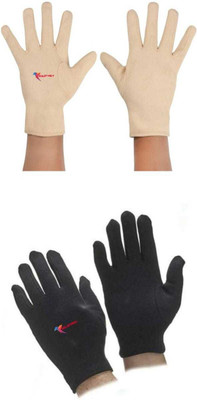 GOLDFINCH Cotton Cricket Multipurpose Hand Protect Re-usable Batting Inner Gloves Set of 2 Wicket Keeping Gloves(Skin, Black)