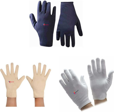 GOLDFINCH Cotton Cricket Multipurpose Hand Protect Re-usable Batting Inner Gloves Set of 3 Wicket Keeping Gloves(Navy, Skin, White)