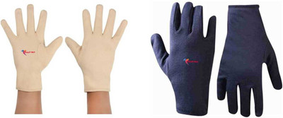 GOLDFINCH Cotton Cricket Multipurpose Hand Protect Re-usable Batting Inner Gloves Set of 2 Wicket Keeping Gloves(Skin, Navy)