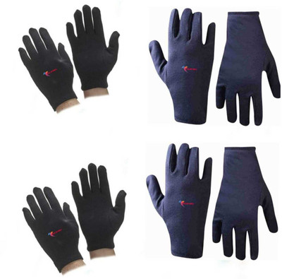GOLDFINCH Cotton Cricket Multipurpose Hand Protect Re-usable Batting Inner Gloves Pair of 4 Wicket Keeping Gloves(Black, Navy)
