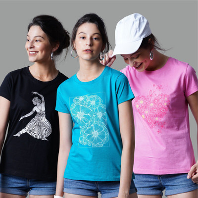 LAYA Printed Women Round Neck Multicolor T-Shirt