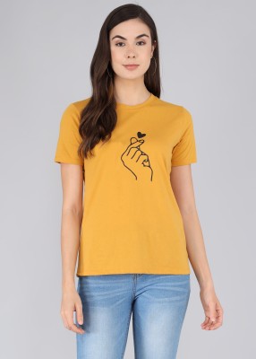 PicPok Printed Women Round Neck Yellow T-Shirt