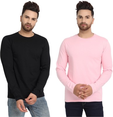 ESPARTO Solid Men Round Neck Black, Pink T-Shirt