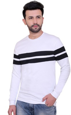 Factory Club Striped Men Round Neck White, Black T-Shirt