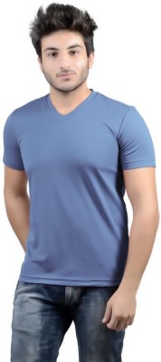 DSWS Sporty, Solid Men V Neck Light Blue T-Shirt