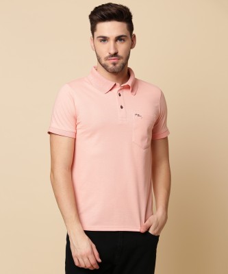 Fort Collins Solid Men Polo Neck Pink T-Shirt
