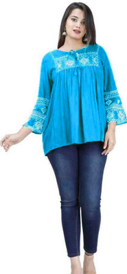 RTAE Casual 3/4 Sleeve Embroidered Women Multicolor Top