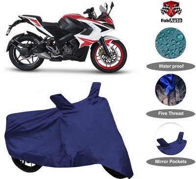 FabAuto Waterproof Two Wheeler Cover for Bajaj(Pulsar RS 200, Blue)