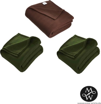 Mahalaxmi Woollen Solid Single Fleece Blanket for  AC Room(Polyester, Green, Brown)