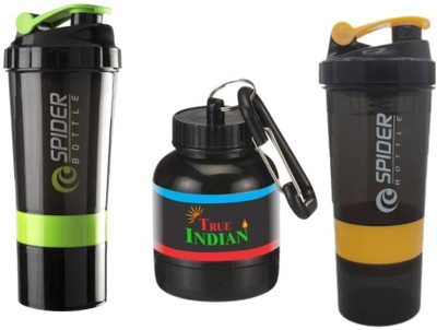 TRUE INDIAN 500 ml Plastic Shaker(Pack of 3, Green, Black)