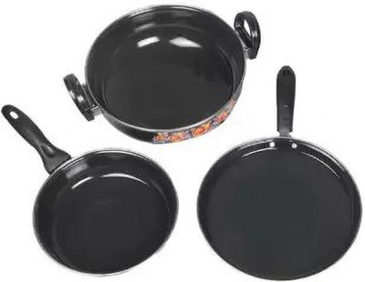 Maharajee Black Painted Induction Bottom Non-Stick Coated Cookware Set(Aluminium, 3 - Piece)