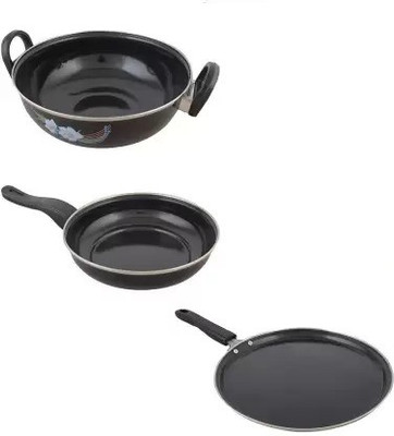 Maharajee by Maharajee Cookware set (combo of 3 pcs , Aluminium) Induction Bottom Non-Stick Coated Cookware Set(Aluminium, 3 - Piece)