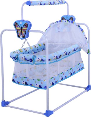 Miss & Chief Baby Cradle with Mosquito Net High-Quality Hanging Chains, Spacious, Firm and Rigid Support, Attractive Bassinet(Blue, White)