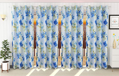 Galaxy Home Decor 214 cm (7 ft) Door Polyester Room Darkening Curtain (Pack Of 4)(Blue, Floral)