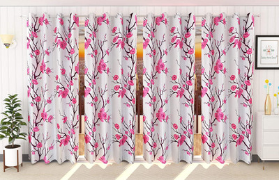 Galaxy Home Decor 214 cm (7 ft) Door Polyester Semi Transparent Curtain (Pack Of 4)(Pink, Floral)