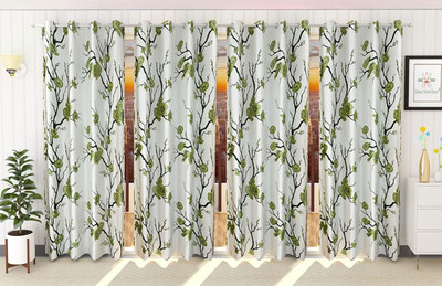 Galaxy Home Decor 214 cm (7 ft) Door Polyester Semi Transparent Curtain (Pack Of 4)(Green, Floral)