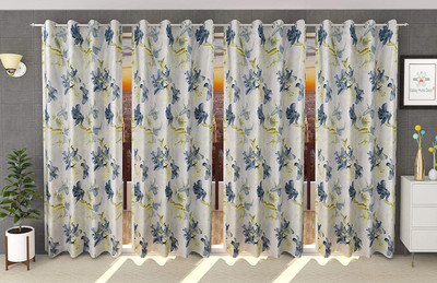 Galaxy Home Decor 153 cm (5 ft) Window Polyester Room Darkening Curtain (Pack Of 4)(Grey, Floral)