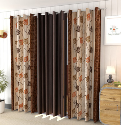 Galaxy Home Decor 214 cm (7 ft) Door Polyester Semi Transparent Curtain (Pack Of 3)(Brown, Self Design)