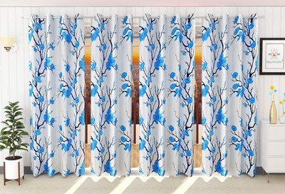 Galaxy Home Decor 153 cm (5 ft) Window Polyester Semi Transparent Curtain (Pack Of 4)(Aqua, Floral)