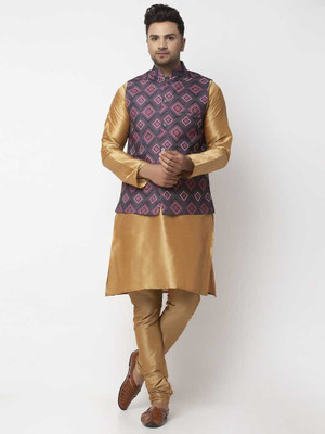 kaifoo Men Kurta Churidar Ethnic Jacket Set