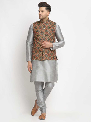 kaifoo Men Kurta Churidar Ethnic Jacket Set