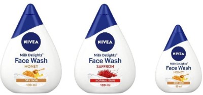 NIVEA Milk Delights  Honey 100 Ml , Saffron 100 Ml , Honey 50 Ml , (Pack of 3) Face Wash(250 ml)