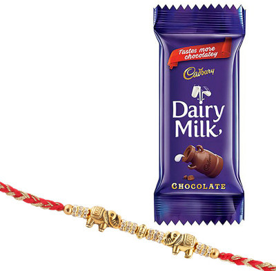 Cadbury Dairy Milk Chocolate | Elephant Design Rakhi | Beautiful Hathi Rakhi Gift For Brother | Rakhi Gift | SF21/21/HATHI RAKHI Combo  (1 Cadbury Dairy Milk (13.2g) – 1 Hathi Rakhi, Roli, Chawal, Chandan, Misri) For Rs. 157 @ 48 %
