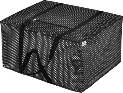 Heart Home Designer Dot Printed Large Size Lightweight Foldable Parachute Jumbo Underbed Storage Bag With Zipper And Handle (Black) HS_36_HEARTH019075(Black)
